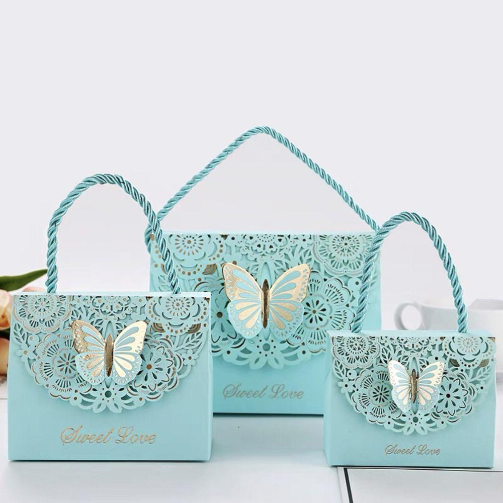 Paper Box Cutout Butterfly Candy Box with Handle Wedding Gift Packaging Box Birthday Party Gift