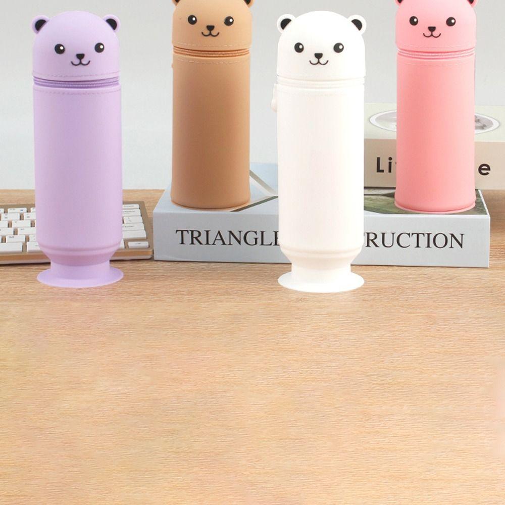 Cute Animal Cartoon Bear Pencil Case Silicone Stationery Box Portable Pencil Pouch Children Gifts