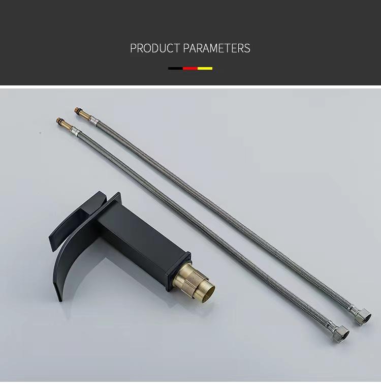 Matte Black Waterfall Tap Bathroom, Waterfall Basin Tap, Washbasin Waterfall Tap with Spout Modern Mixer Tap Sink