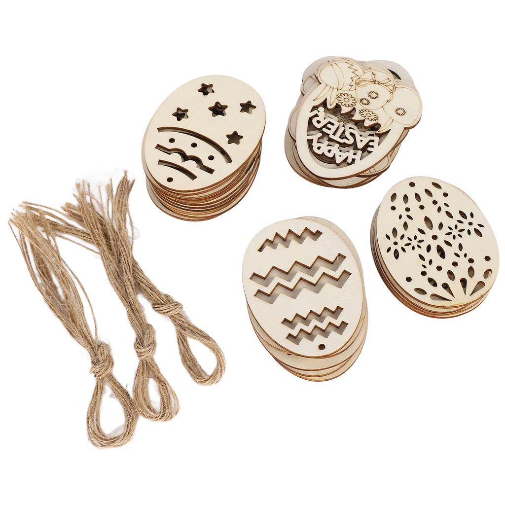 30pcs Easter Unfinished Wooden Ornaments Oval DIY Wooden Hanging Ornaments with 12 Paintbrush 30