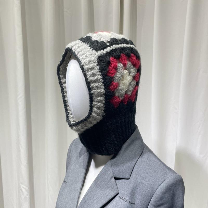 Вязаная балаклава с цветочным узором для студентов, взрослых, ветрозащитная зимняя шапка, шапка для защиты шеи, подростковая шапка для тепла, шапка для велоспорта