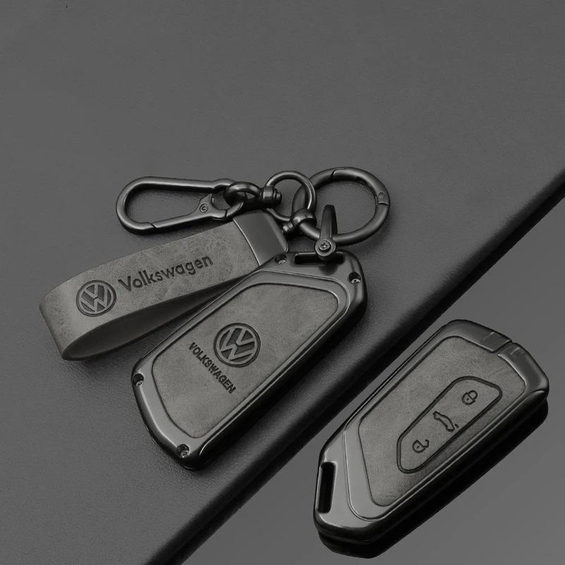 Fashion New Double-sided Leather Car Key Case Cover Shell Protection Auto Styling Accessories For VW Volkswagen Golf 8 MK8 Leon QW7