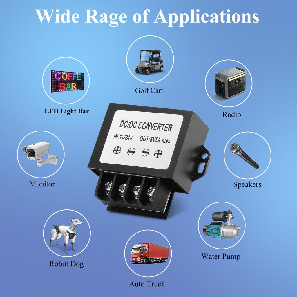 MZHOU Понижающий преобразователь DC 24V в 5V 5A, 8-35V DC Понижающий преобразователь в 5A
