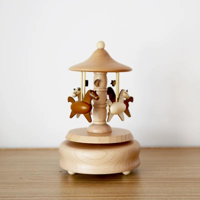 Creative Home Ornament Gift Children's Birthday Gift Carousel Swing Rabbit Wooden Music Box Music Box Home Decor
