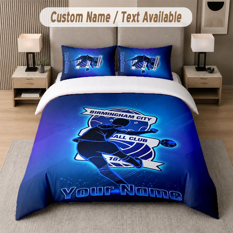 Custom Bedding Set BIRMINGHAM CITY Football Pattern, Print Name Text 1 Duvet Cover plus 2 Pillowcases Home Textile