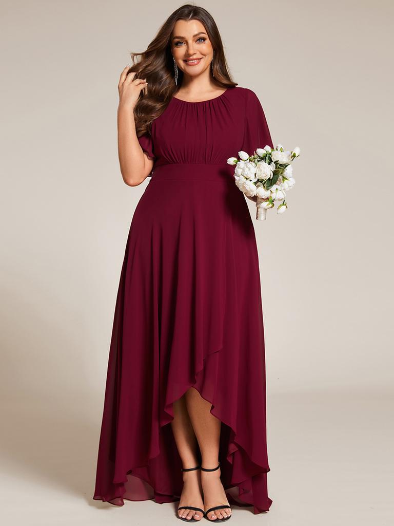 Ever-Pretty Women's Elegant Round Neck Ruffles Sleeve Chiffon Plus Size Evening Dresses with Asymmetrical Hem