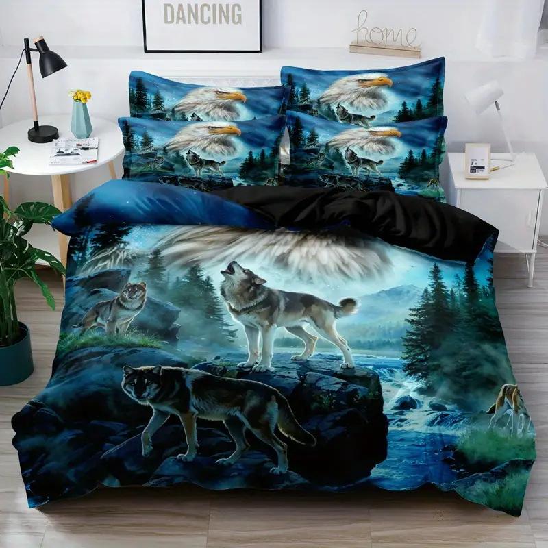 White Wolf digital printing duvet cover kit supply 3D bedding quilt cover pillowcase three-piece set