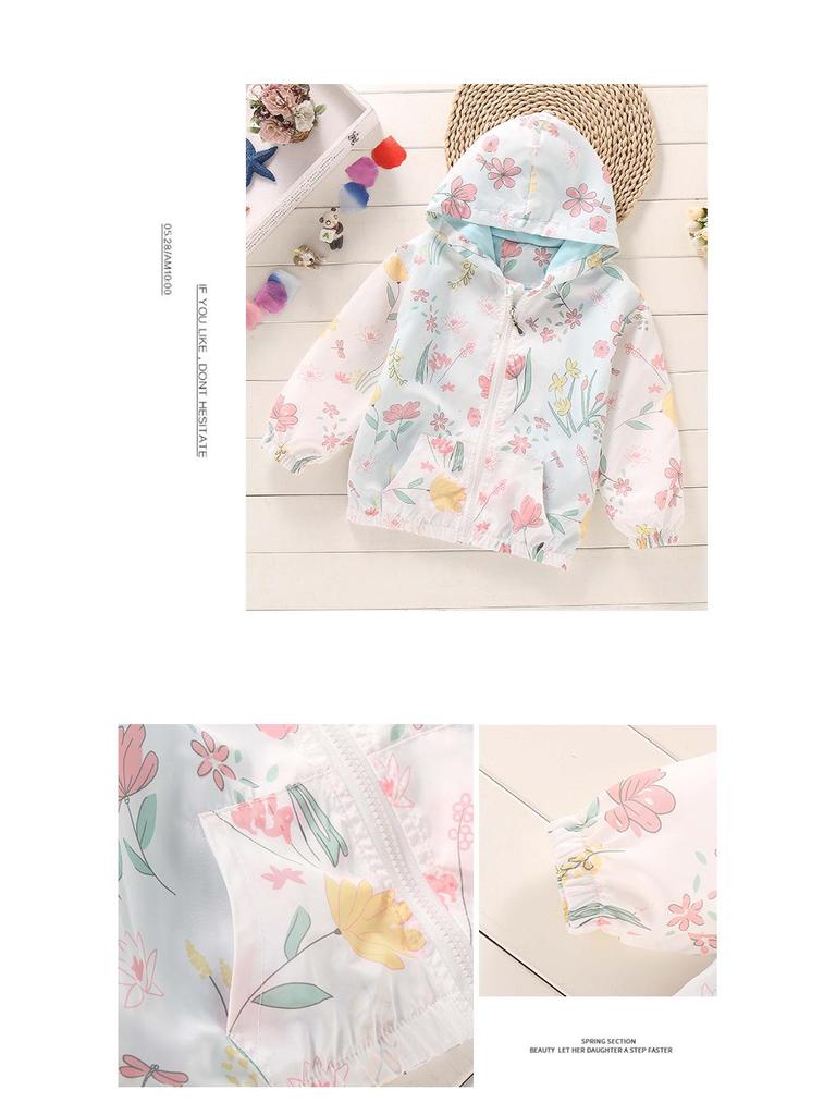 2025 Spring/Summer Korean Style Girls' Printed Hooded Windbreaker Cardigan