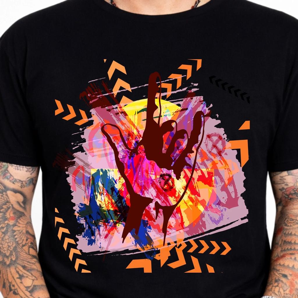 Abstract Hand T-Shirt Graffiti Street Art Peace Sign Urban Graphic Print Tee.
