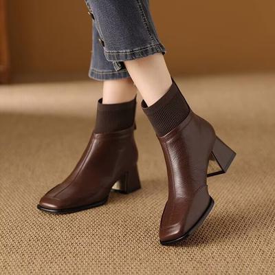Французские ретро осенне-зимние вязаные маленькие короткие ботинки женские 2025 новые толстый каблук квадратный носок ботинки Мартина популярные тонкие хлопковые ботинки