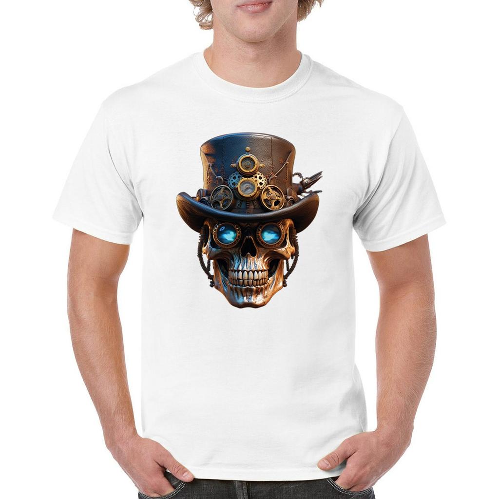 Steampunk Skull T-shirt Victorian Retro Futurism Gear Halloween Men's Tee