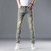 Новые летние джинсы слим девять точек стрейч повседневные длинные брюки для мужчин