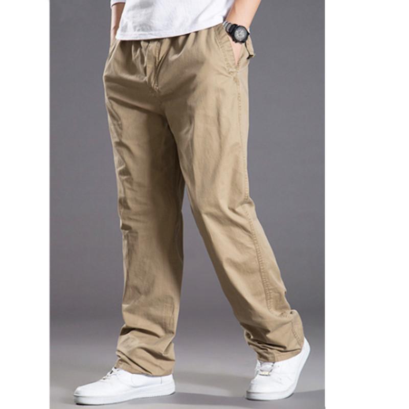 Мужские весенне-летние свободные эластичные рабочие брюки большого размера, прямые брюки с карманами для бега