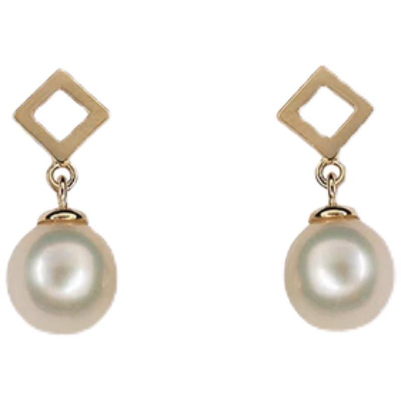 High-End Geometric Retro French Square Pearl Dangle Earrings for Women