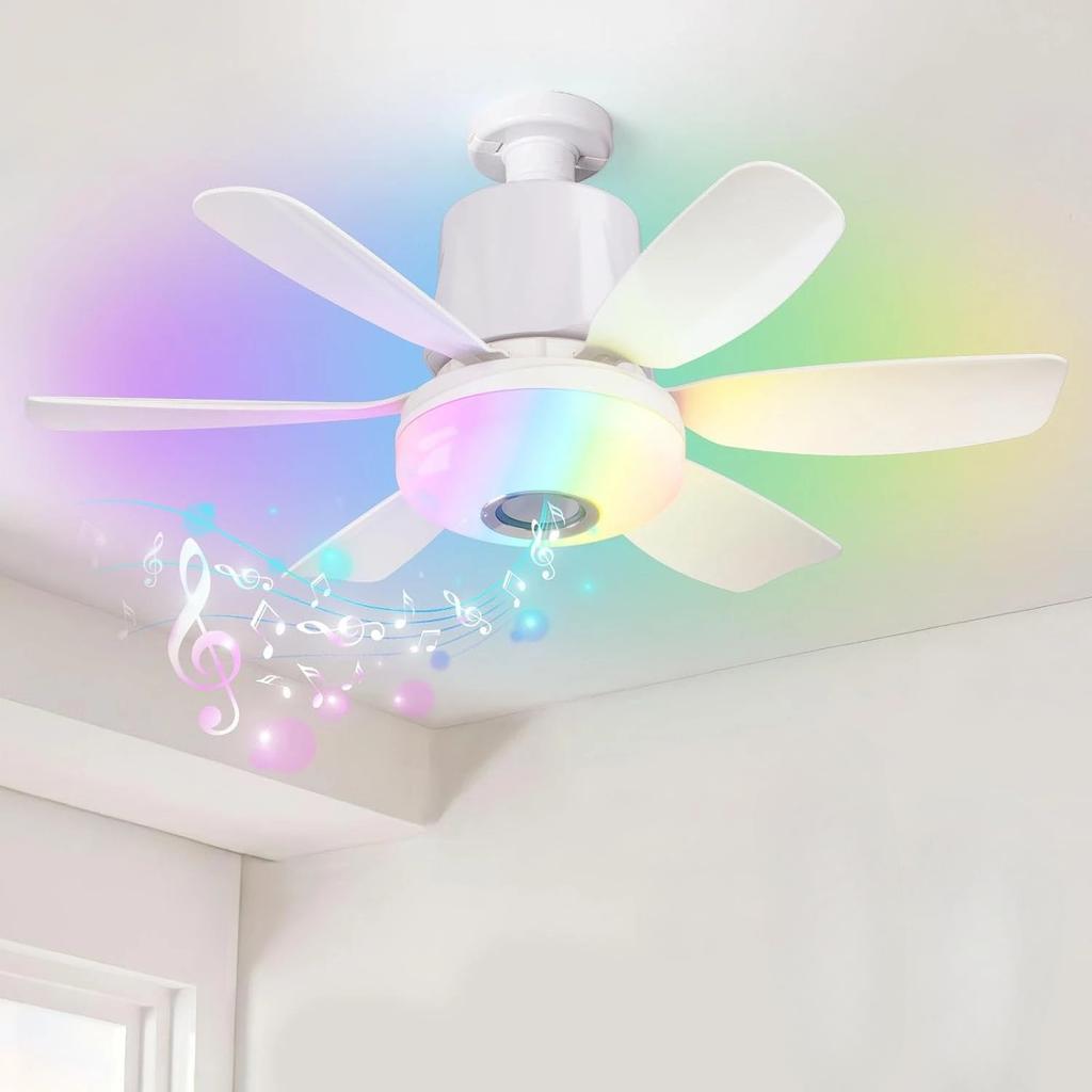 2026 Новый RGB Потолочный Вентилятор со Сменным Цветом E27 с Пультом Bluetooth Музыкой 32 Вт Светодиодный Потолочный Вентилятор для Освещения Спальни Кухни