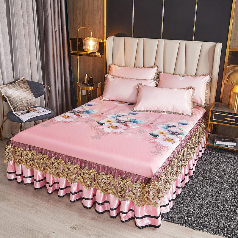 Роскошное моющееся ледяное мягкое постельное белье, кружевная юбка для кровати, живописные покрывала с вышивкой, королевский размер, складной крутой коврик