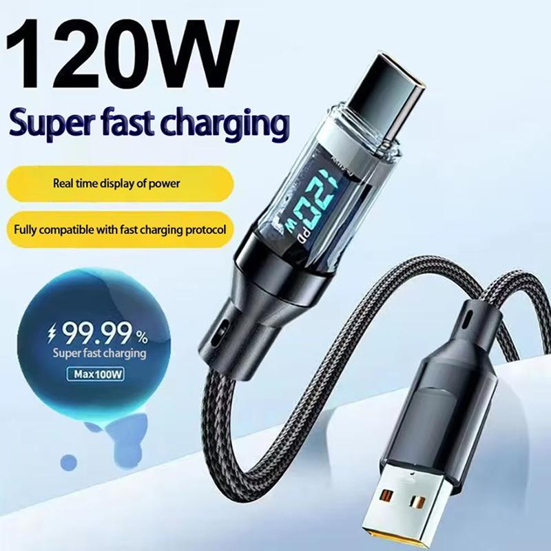 120W USB to Type C Cable Phone Super Fast Charging Cable With LED Display 100W Type-C To Type-C Data Cord For Huawei Oppo Vivo