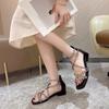 2025 New Rhinestone Sandals Women's High Heel Winding Strap One-word Sandals Women's Roman Shoes Light Luxury Sandals