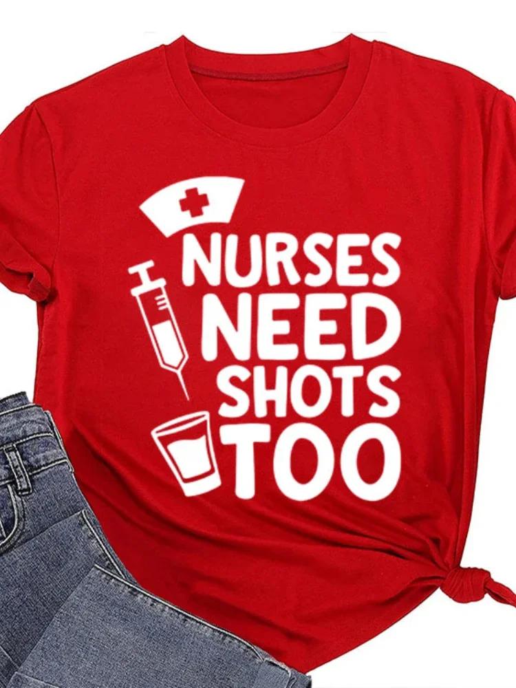 Медсестры тоже нуждаются в уколах с принтом женская футболка с коротким рукавом и круглым вырезом свободная женская футболка женская футболка топы женские футболки