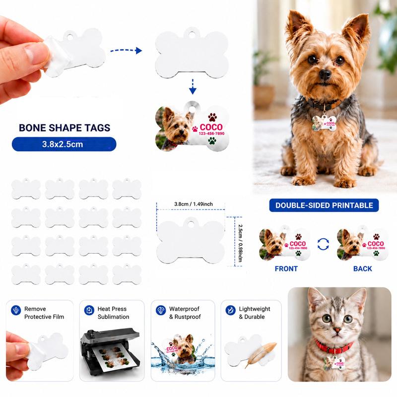 50Pcs Aluminium Metal Dog Tag Blank Sublimation Keyring Accessories Bone Pendant Charm
