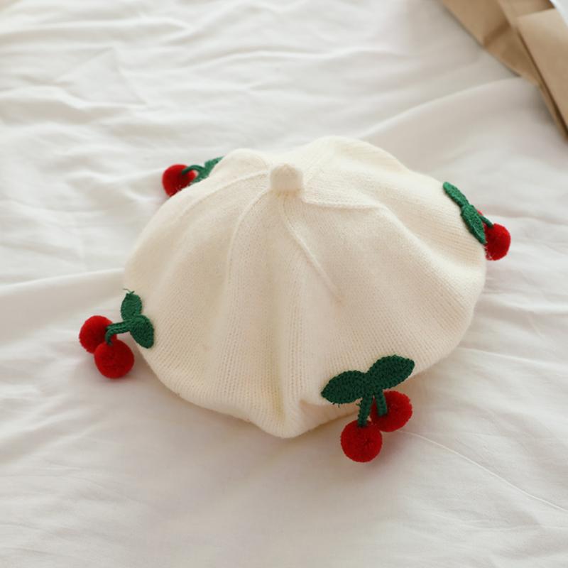 Babies' Knitted Hat Children Girls Beret Cute Cherries Decoration Hats