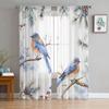 Christmas Winter Mockingbird Blue TCurtains For Living Room Bedroom Kitchen Decoration Window Tulle Curtain