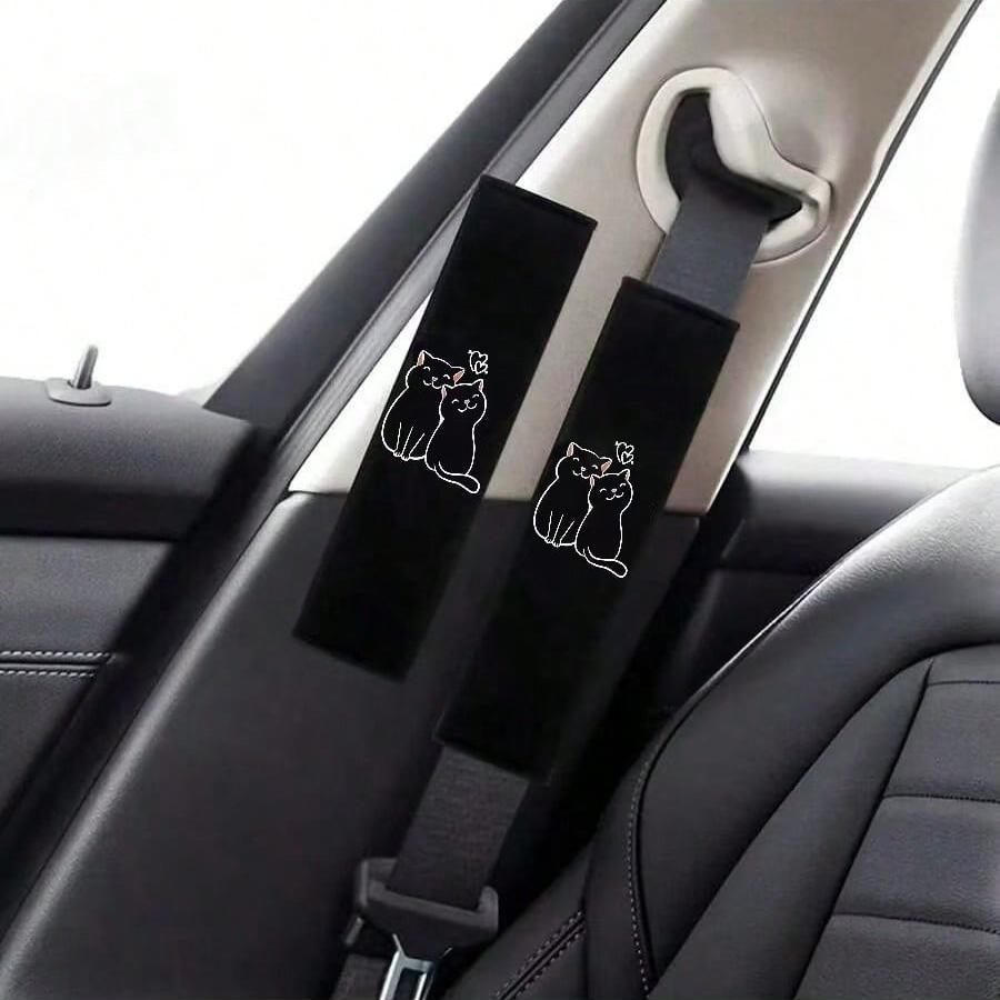 2PCS Two Love Cat Car Shoulder Protector Soft and Comfortable Car Seat Belt Protective Cover Universal