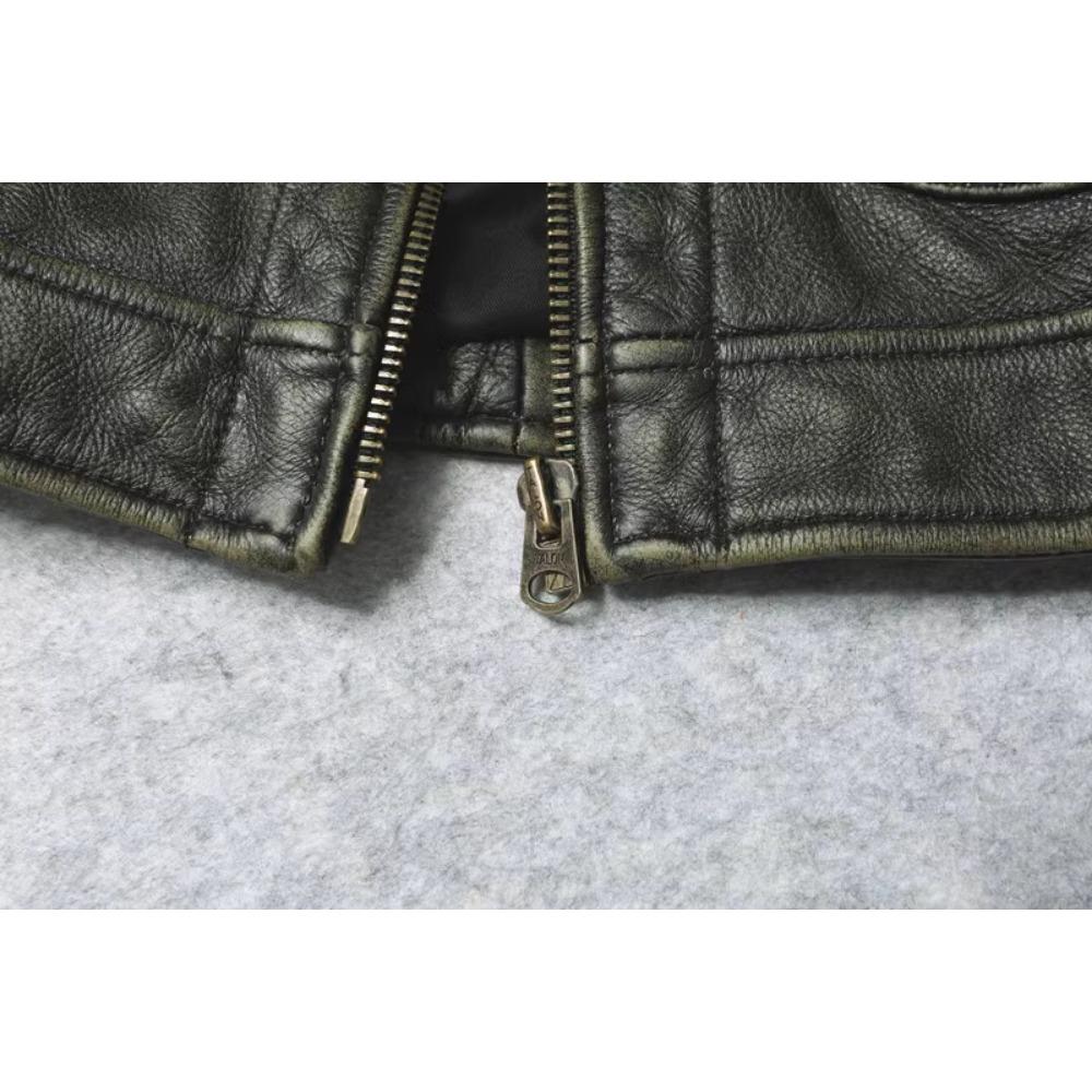 Китайский размер, винтажная оливково-зеленая натуральная воловья мужская кожаная куртка, осеннее пальто с отложным воротником из натуральной кожи