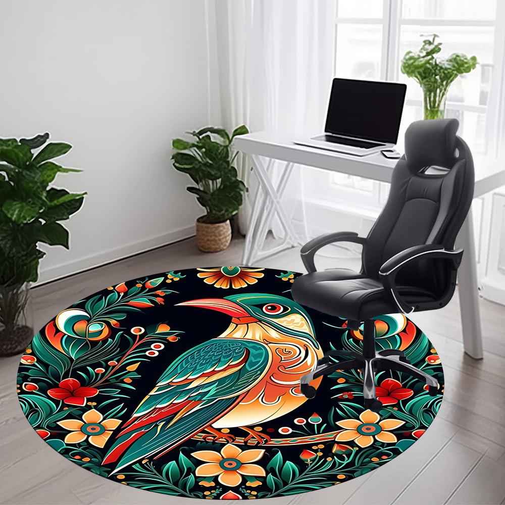 1PC Floral Bird Office Round Area Rug, Mat Suitable For Office, Under Office Chairs Bedroom Living Room Home Decor, Room Deco