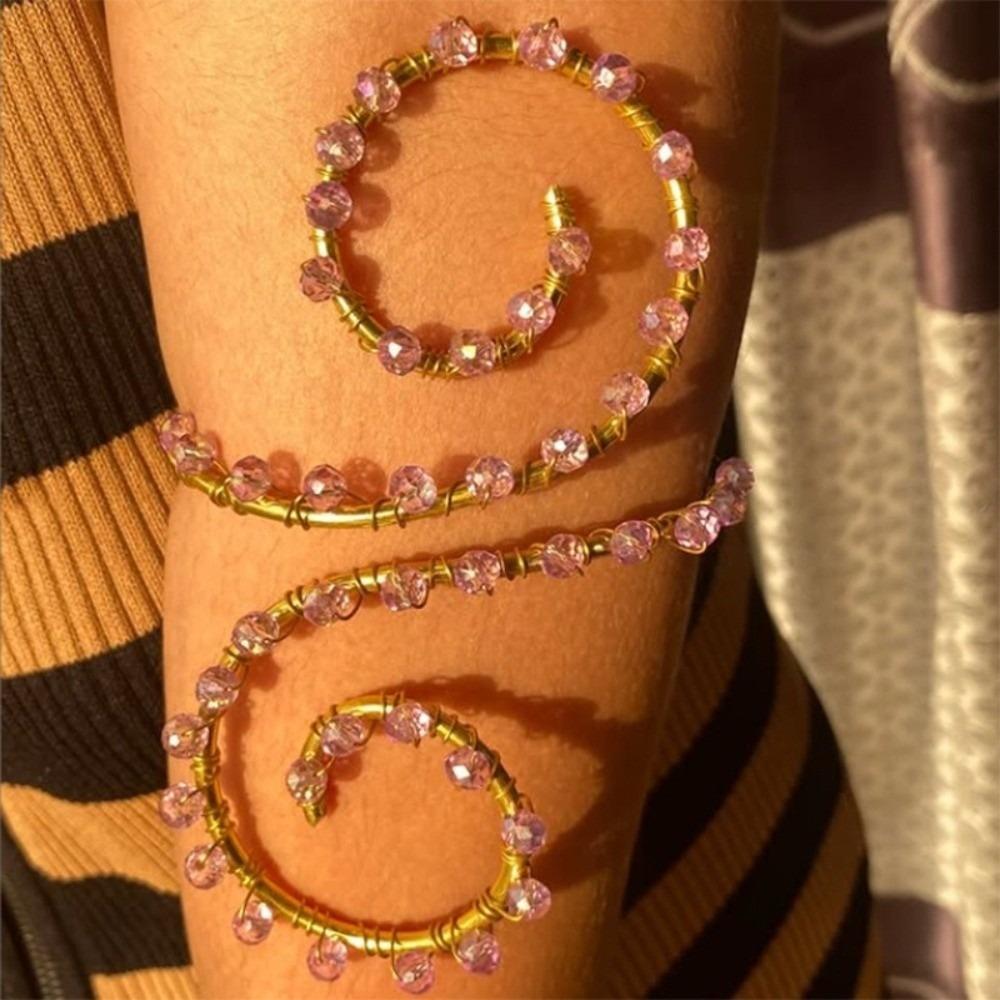 Adjustable Wire Wrapped Bracelet Rhinestone Spiral Arm Jewelry New Adjustable Armlet Women