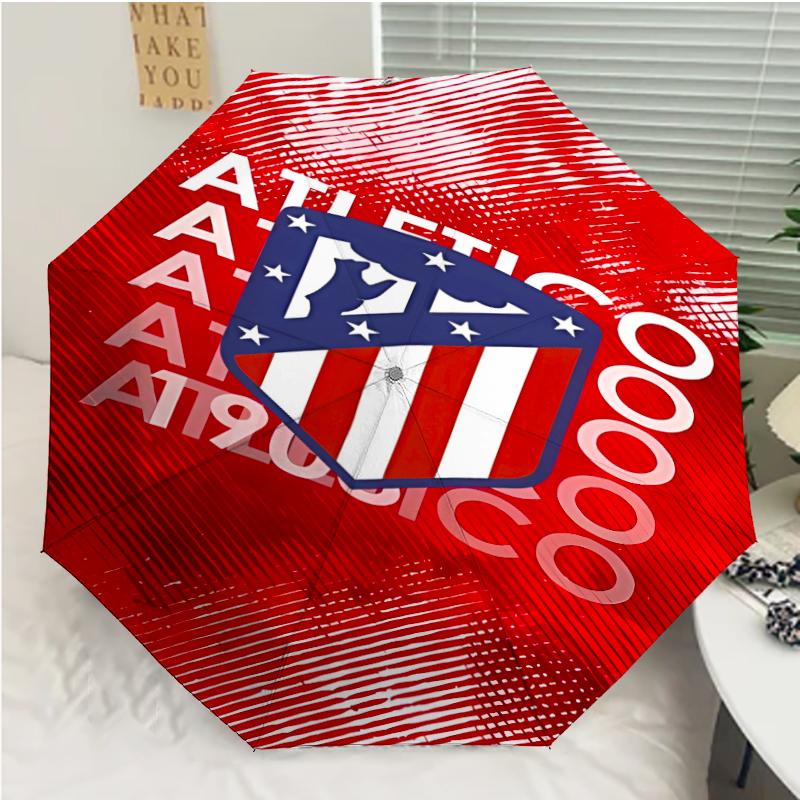 Atlético Madrid logo Print Automatic Umbrella, 8 Rib Iron Frame, Plastic Handle, Suitable for Outdoor Travel &Daily , Ideal Gift