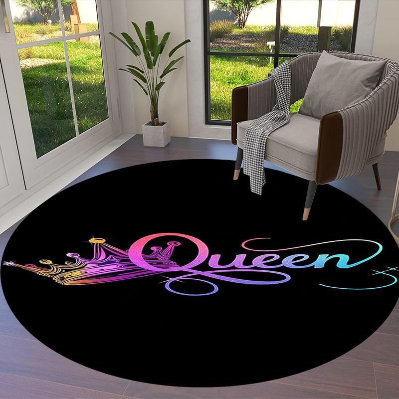 1pc Queen Crown Sparkle Round carpet, Perfect for Decorating Chairs, Living Rooms, Or Bedrooms, for Living Room.112