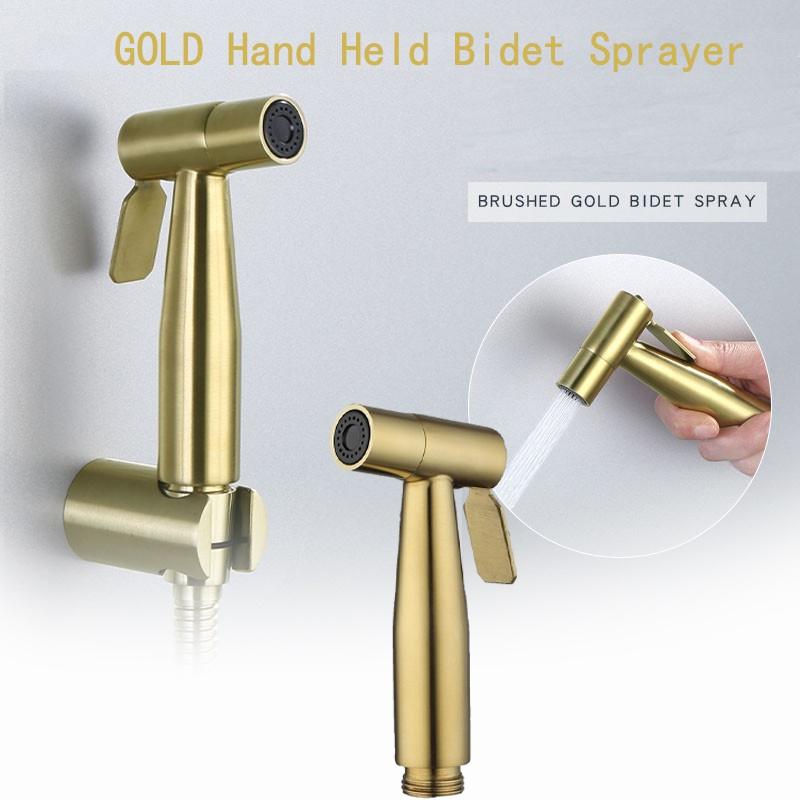Gold Brushed Toilet Cleaning Bidet Spray Gun Wc Shower Head Douche Handheld Hose Sanitary Wall Holder Bathroom