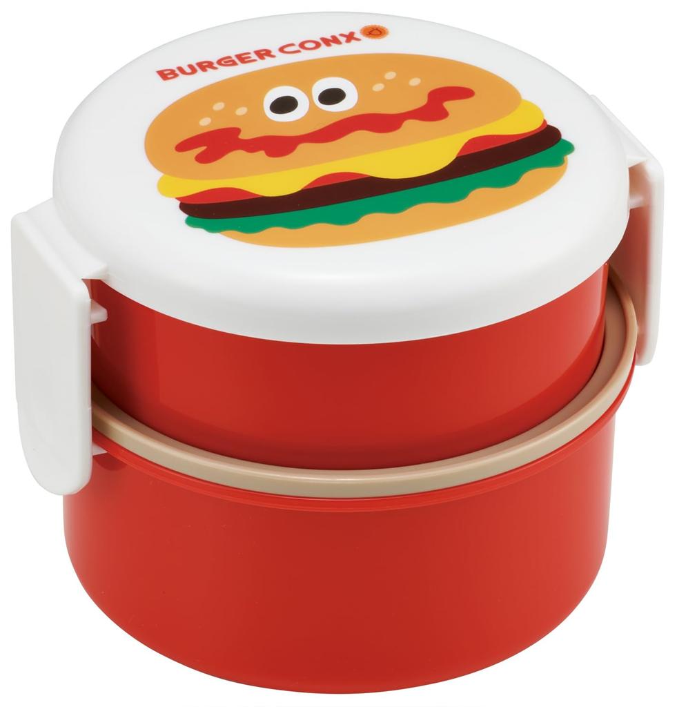 Skater Round Lunch 500ml Two with Made in Burger Concus Hello Box, Capacity, Tiers, Fork, Japan, ONWR1-A