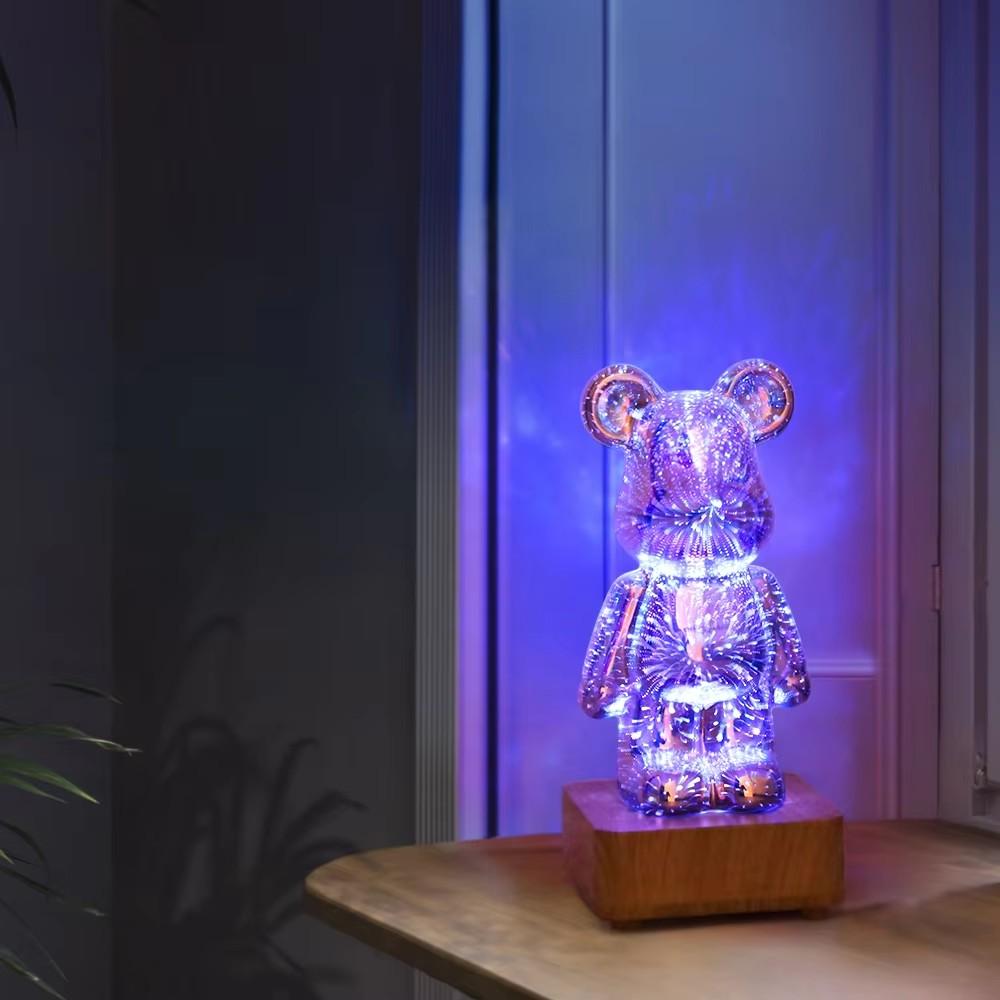 LED Lamps 3D Bear Night Light USB Dimmable Projector Colorful Atmosphere Desktop Bedroom Table Decora Lighting Gift