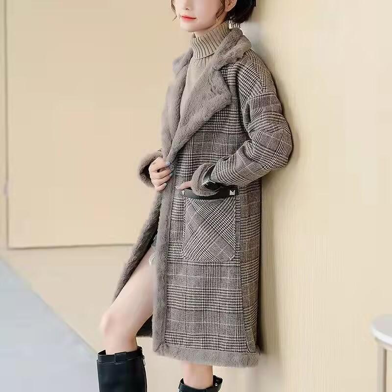 Зимнее теплое женское пальто на замшевой подкладке с мехом, новое корейское модное утолщенное зимнее пальто, длинное пальто, женские теплые плащи