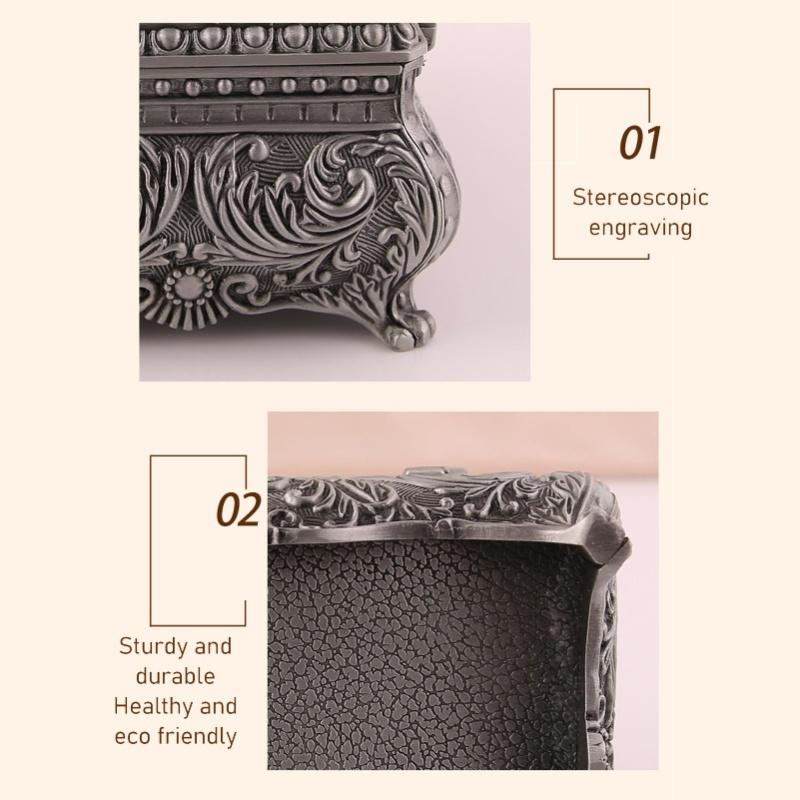 Metal Jewelry Box Rectangular Trinket Storage Box Vintage Jewelry Box For Women Girls Birthday Christmas Bronze