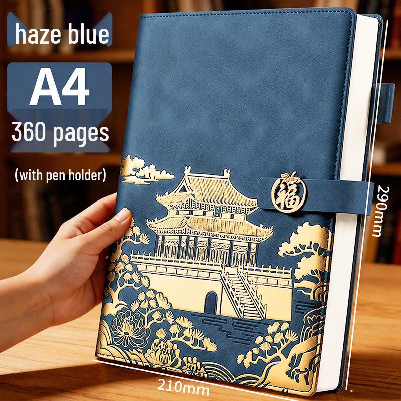 National Trend A4 Thickened Custom Logo Business Notebook, Chinese Style, Large Size, High-Quality, Customizable.
