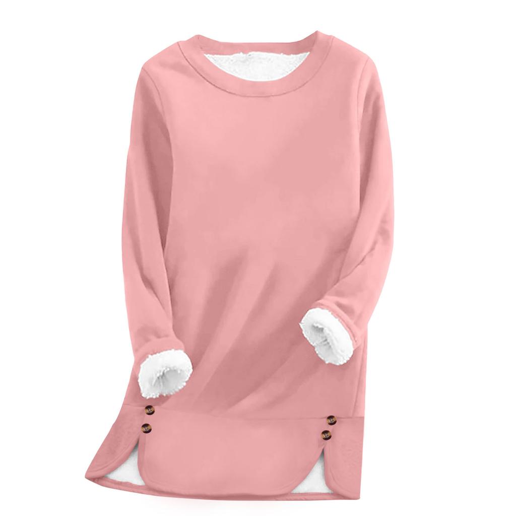 Women's Fashion Solid Color Round Neck Long Sleeve Plush Versatile Warm Bottom Shirt Top