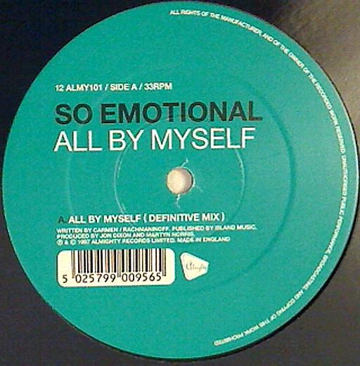 12-дюймовая пластинка SO EMOTIONAL - All By Myself 12ALMY101 Almighty Record 1997 UK Танцевальная и электронная музыка Б/у