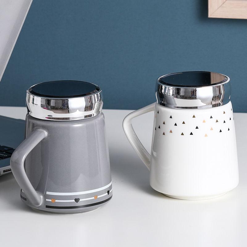 Симпатичная кружка с рисунком из мультфильма, зеркальная крышка, керамическая чашка для воды, кофейная чашка, чашка для молока, кружка, чашка послеобеденного чая