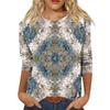 Модный винтажный топ с рукавом три четверти для женщин, женская повседневная блузка-футболка с круглым вырезом и принтом