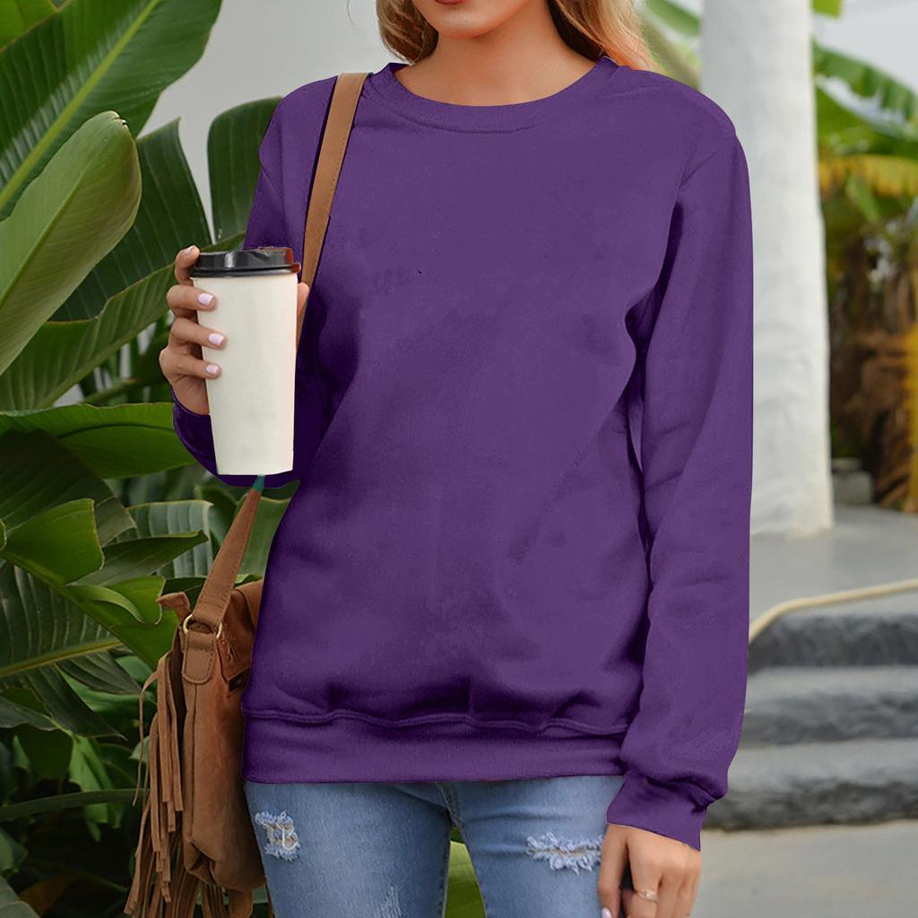 Women's Fashion Casual Round Neck Loose Long Sleeve Solid Color Sweatshirt