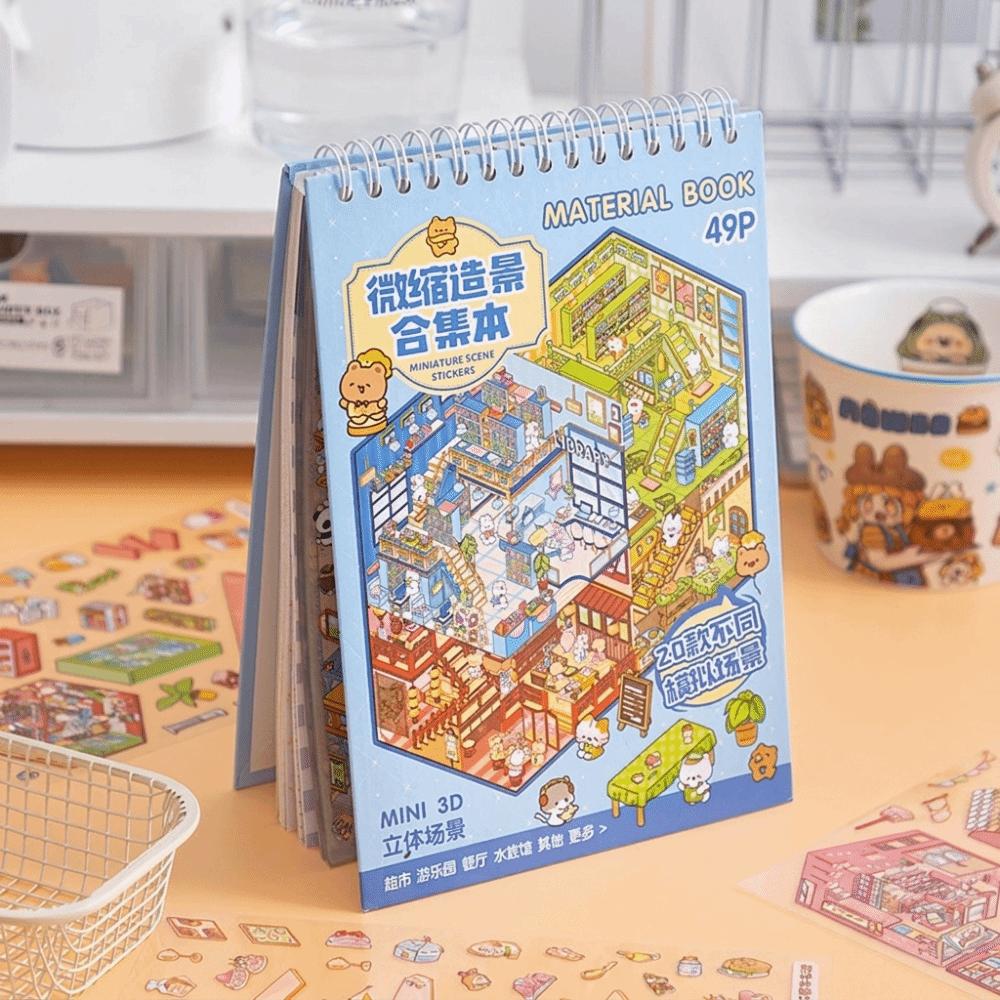 Layered House Miniature Scene Sticker Book 2D Flat Cartoon Collage Decor Stickers Daily