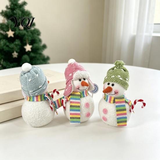 Warm White LED Hanging Decor Lighted Snowman Christmas Ornament with Knitted Hat, Light Cute Holiday Tabletop Pendant for Tree, Decorations Gift Kids