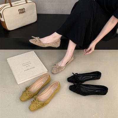 2025 осень новые туфли-лодочки с бантом и мелким вырезом, универсальные, в сказочном стиле, на низком каблуке, модная женская обувь