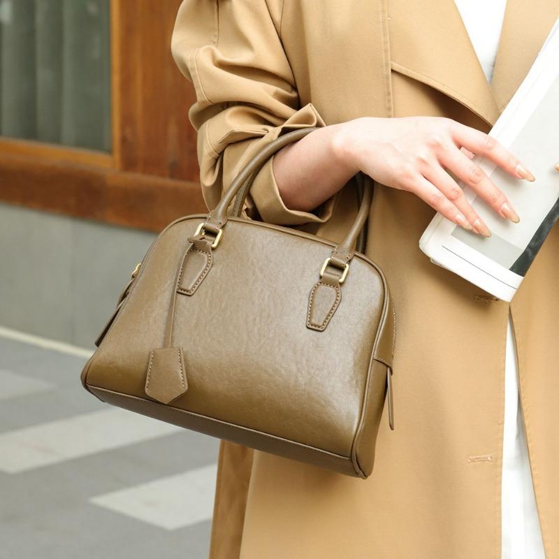 Винтажная сумка-бостон из натуральной кожи с верхним покрытием из коровьей кожи, сумка-подушка через плечо для поездок на работу для женщин