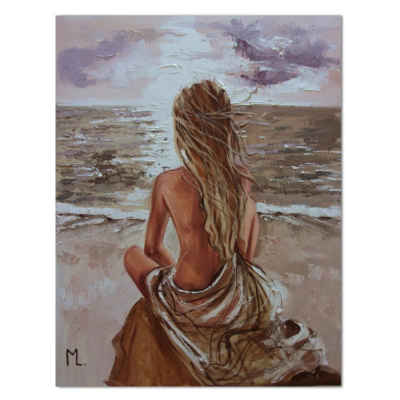 Красивая девушка на берегу моря, картина маслом, холст, HD печать, женские настенные художественные фотографии, украшение для гостиной, дома