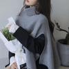 High Necked Irregular Women's Pullover Sweater Solid Color Ladies Cape Shawl Korean Style Simple Versatile Knitted Shawl