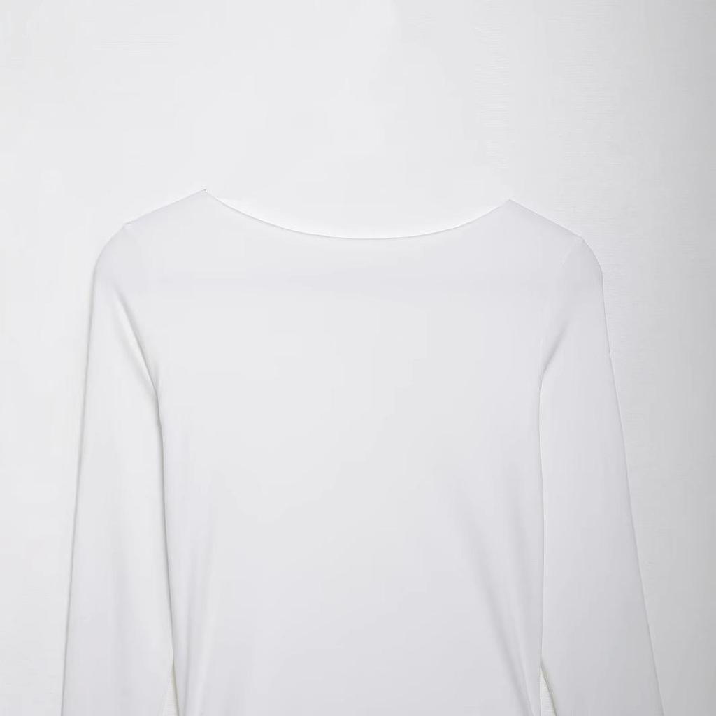 2025 Spring Women's European & American Solid Color Bodycon Mini Dress - Fashionable Round Neck, Long Sleeve, Casual Style